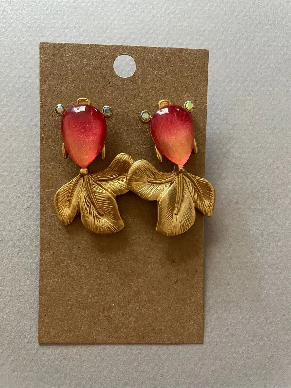 Gold Pink Fish Earrings N1479